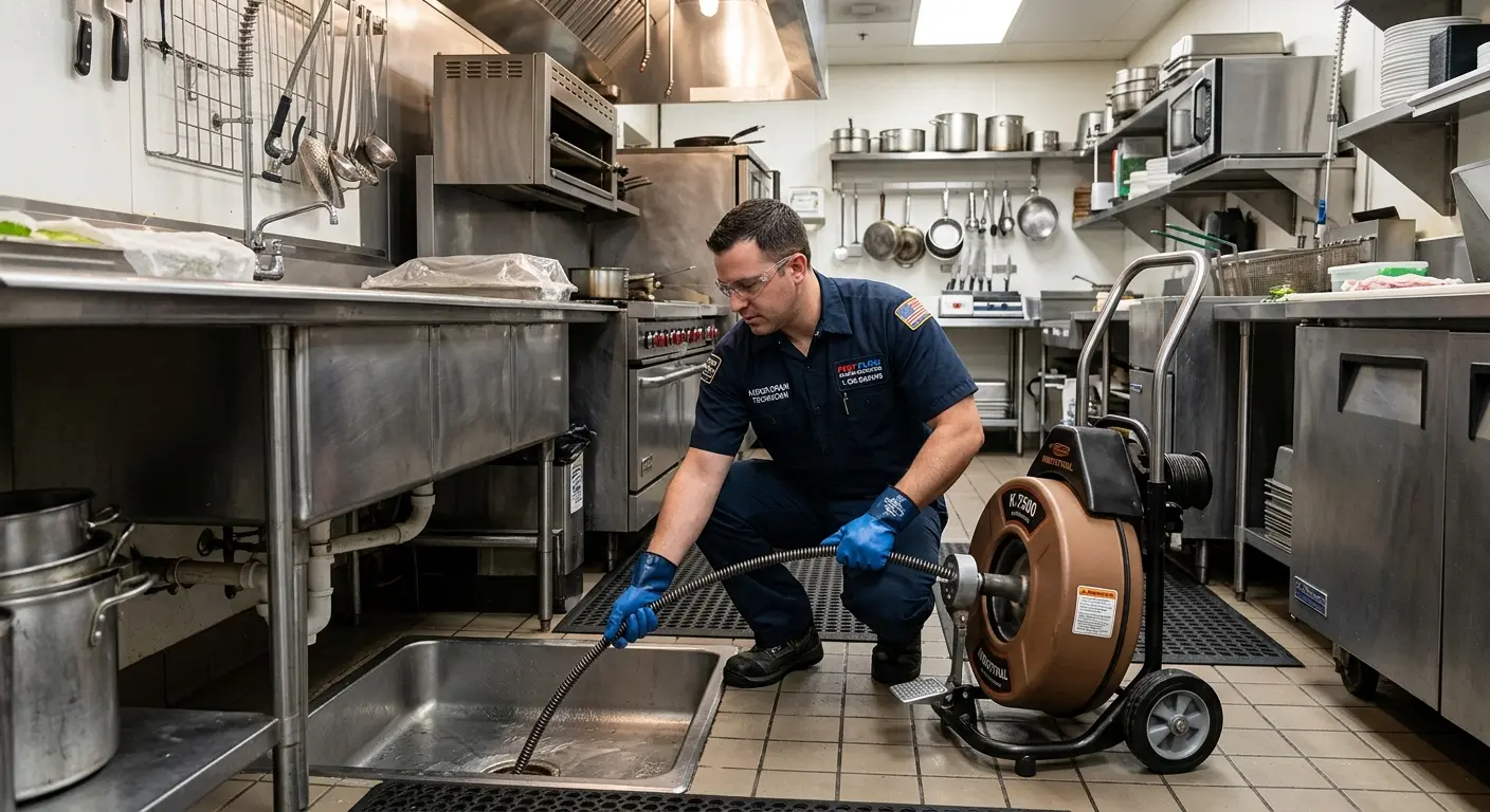 Commercial drain cleaning service in a restaurant kitchen in Sauk Village