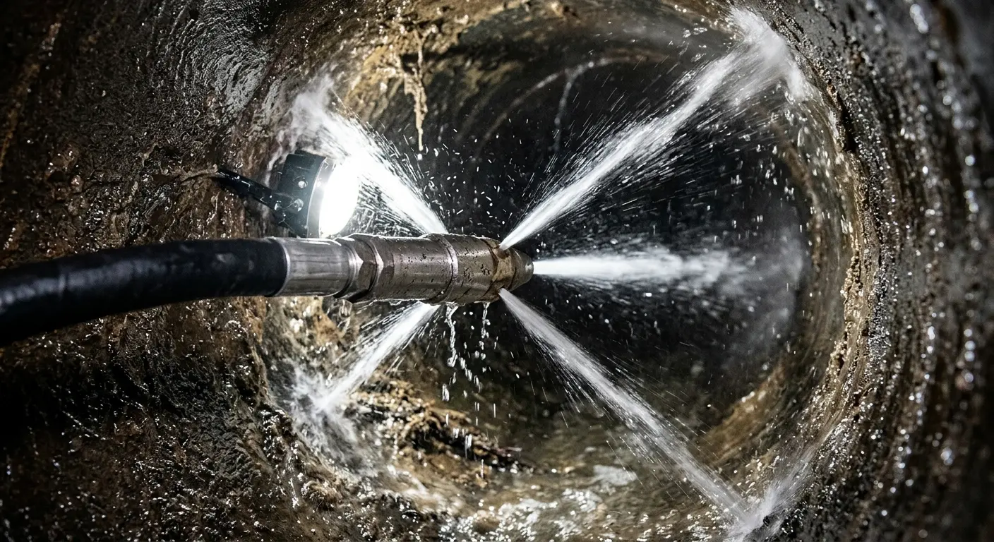 High-pressure hydro jetting nozzle cleaning sewer pipe for Sewer Cleanout in Sauk Village